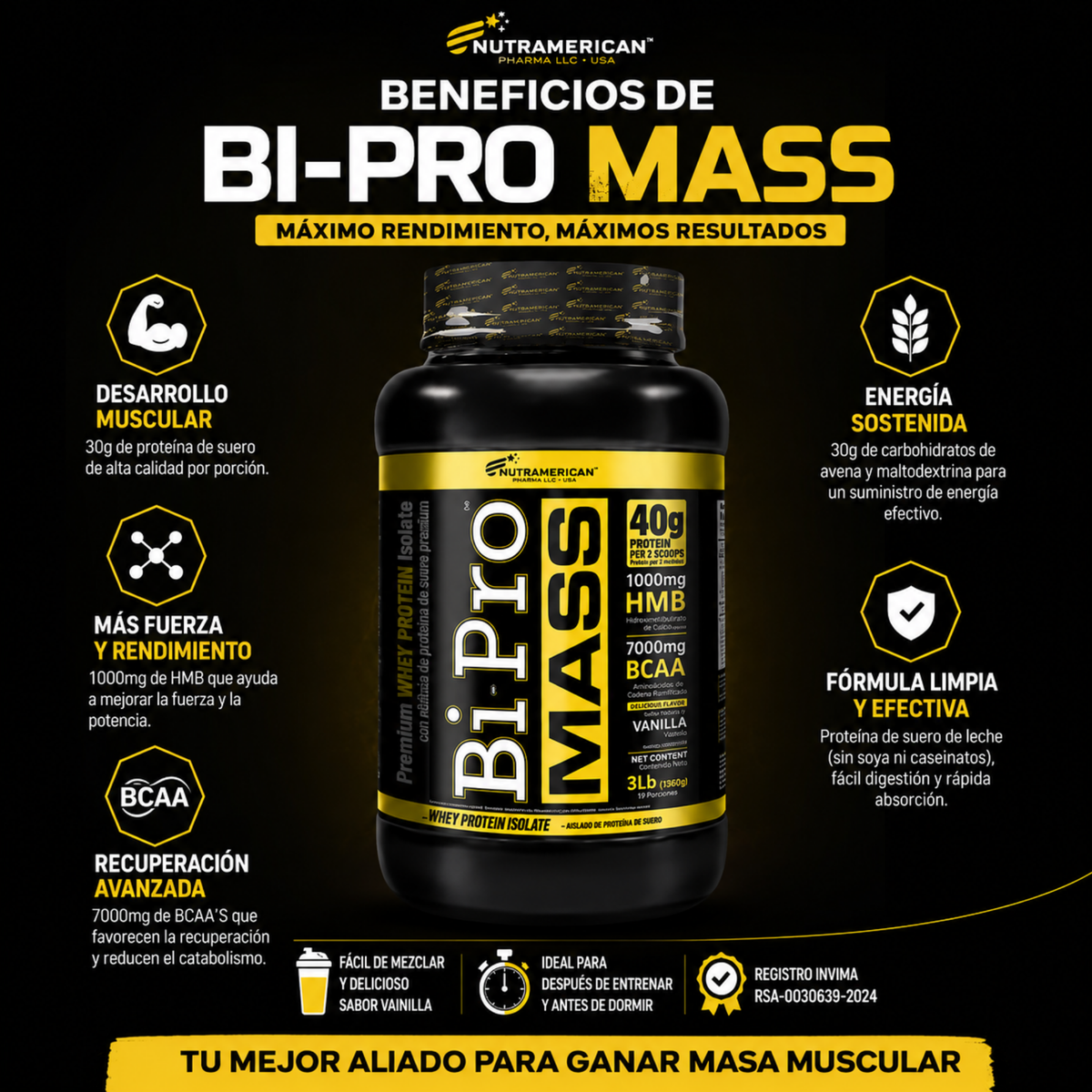 BI PRO MASS 3LB Nutramericam