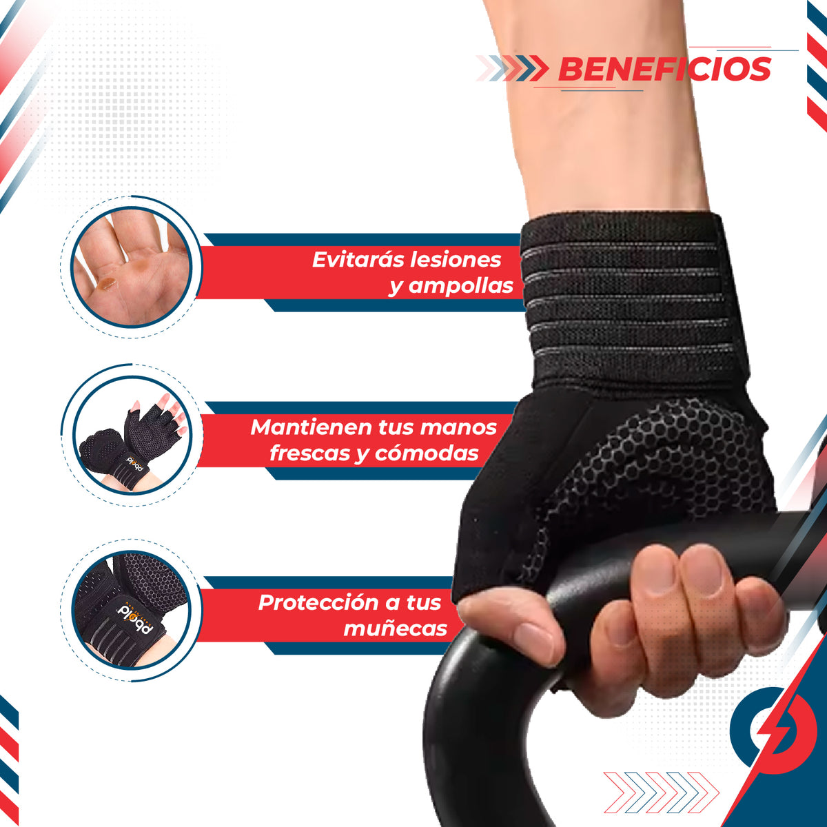 Guantes Gimnasio Con Muñequera V3 Pbold