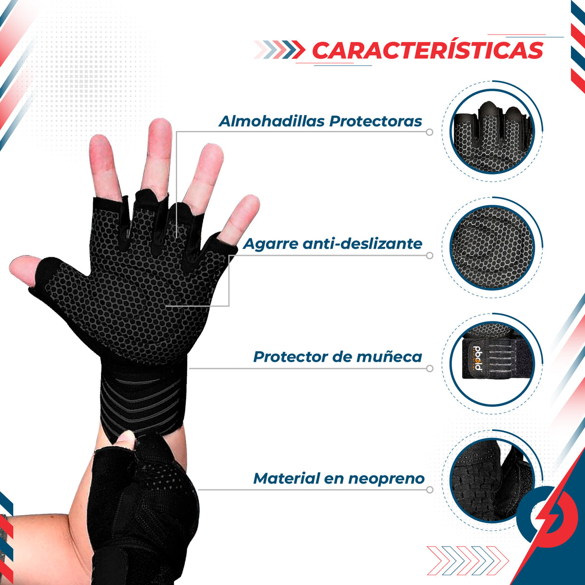 Guantes Gimnasio Con Muñequera V3 Pbold