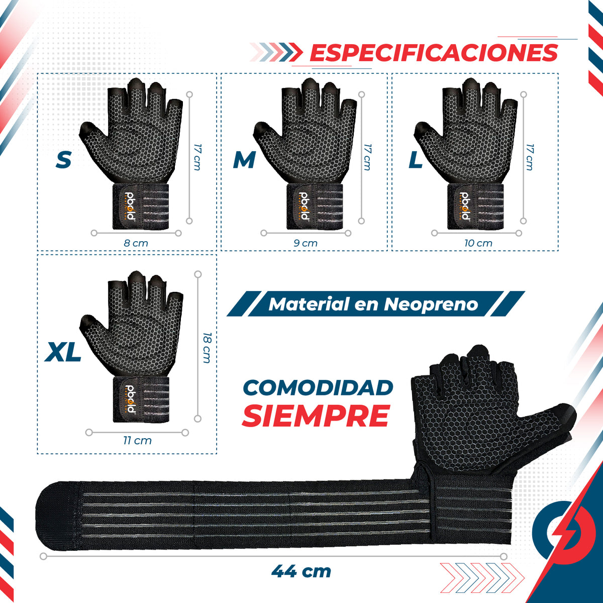Guantes Gimnasio Con Muñequera V3 Pbold